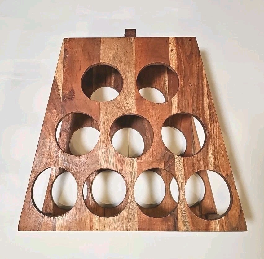 Solid Wood Pyramid Wine Holder - Holds 9 Bottles - Unique Rustic Statement Piece
