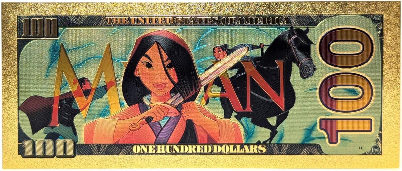 Disney Princess 10 Notes Set 24K Gold Plated Foil Bills Ariel Elsa Snow - XS17