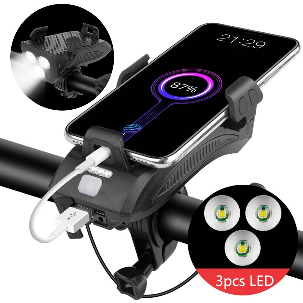 40000LM USB Rechargeable LED Cycle Bike Headlight Phone Holder With Power Bank