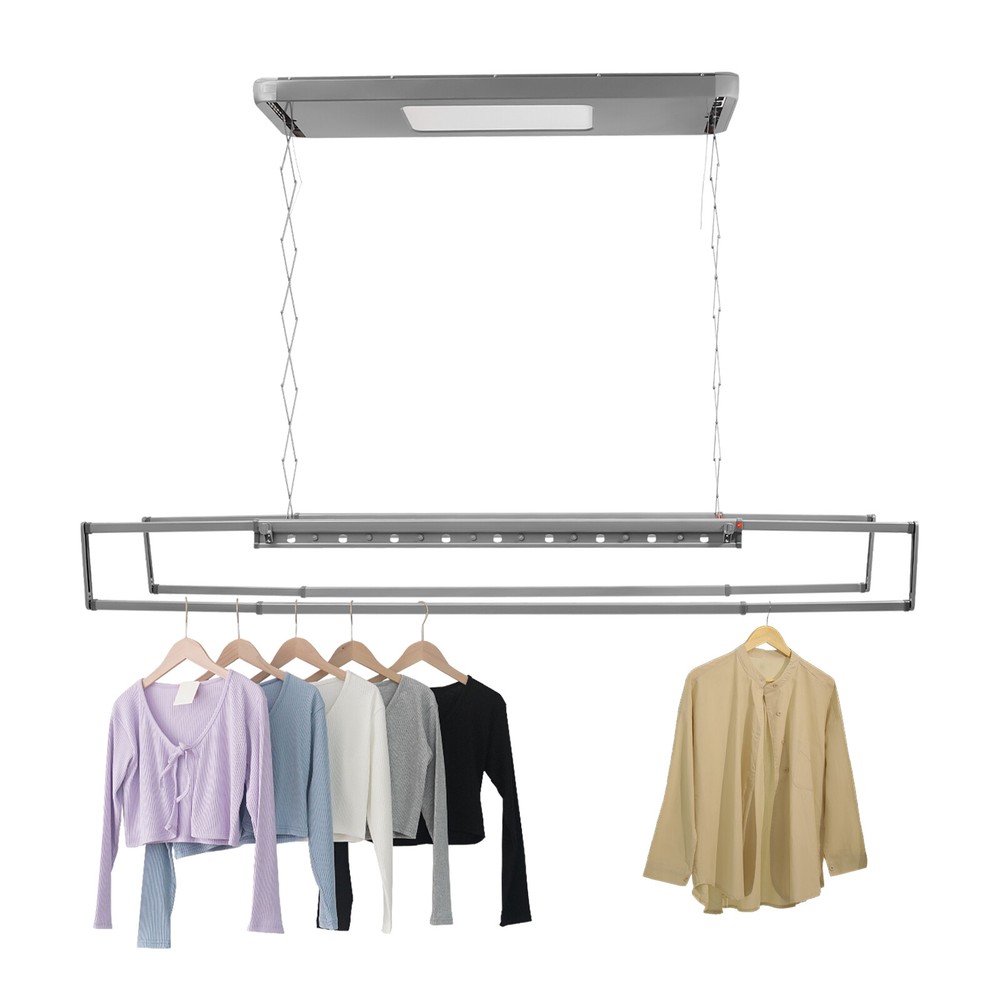 Ceiling-mounted Clothesline, Resealable Vertical Drying Rack W/ Led Light 8 Rods