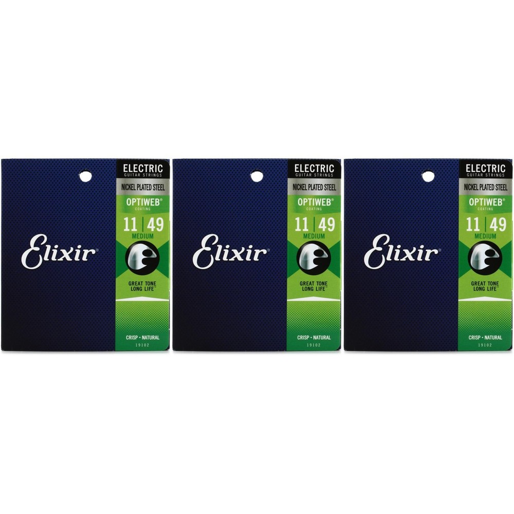 Elixir Strings 19102 Optiweb Electric Guitar Strings - .011-.049 Medium (3-pack)