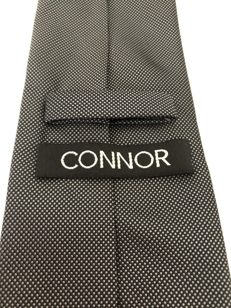 Connor Silk Men Tie Polyester Dark Grey White Dots