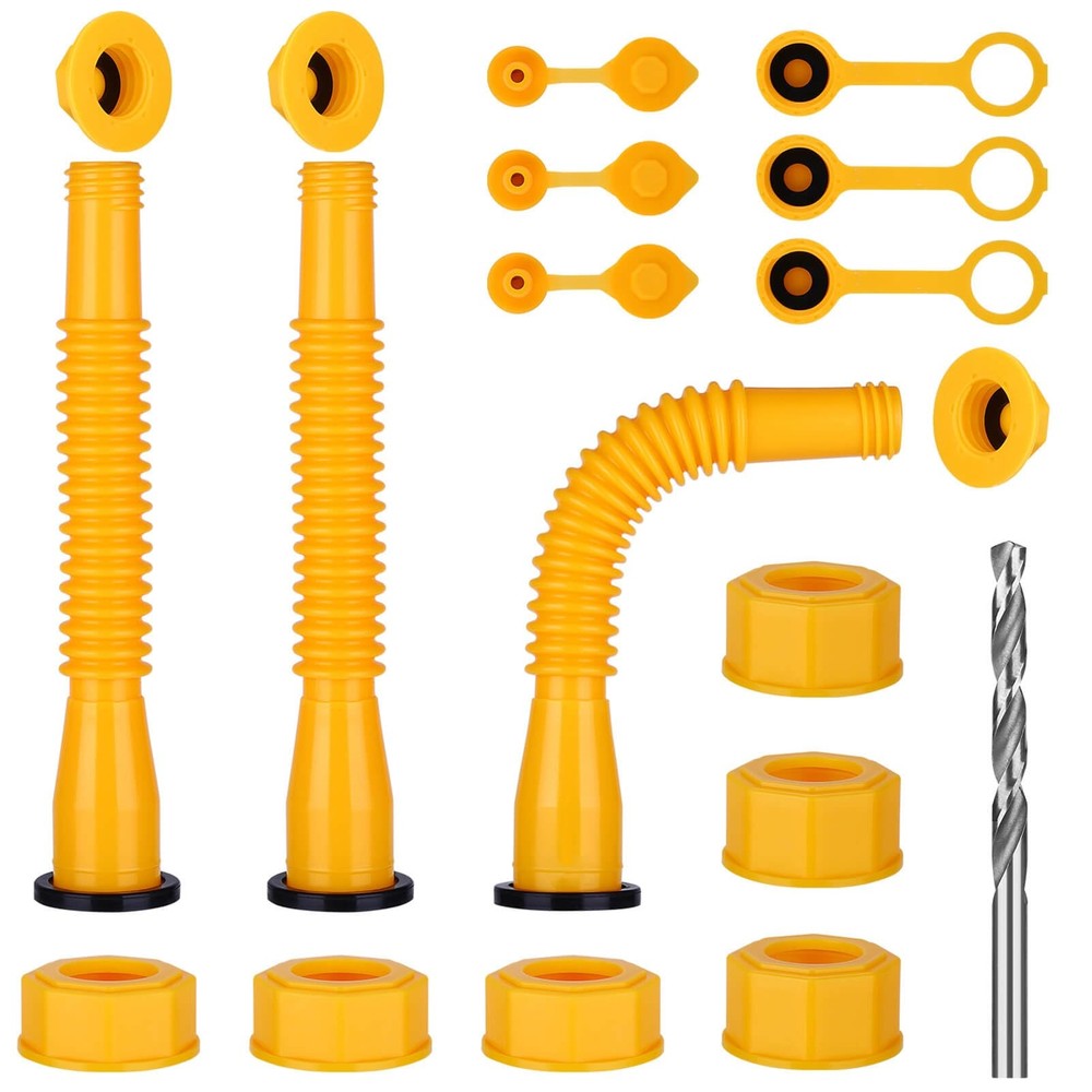 Gas Can Spout Replacement Kit with Multiple Thread Caps and Flexible Nozzle