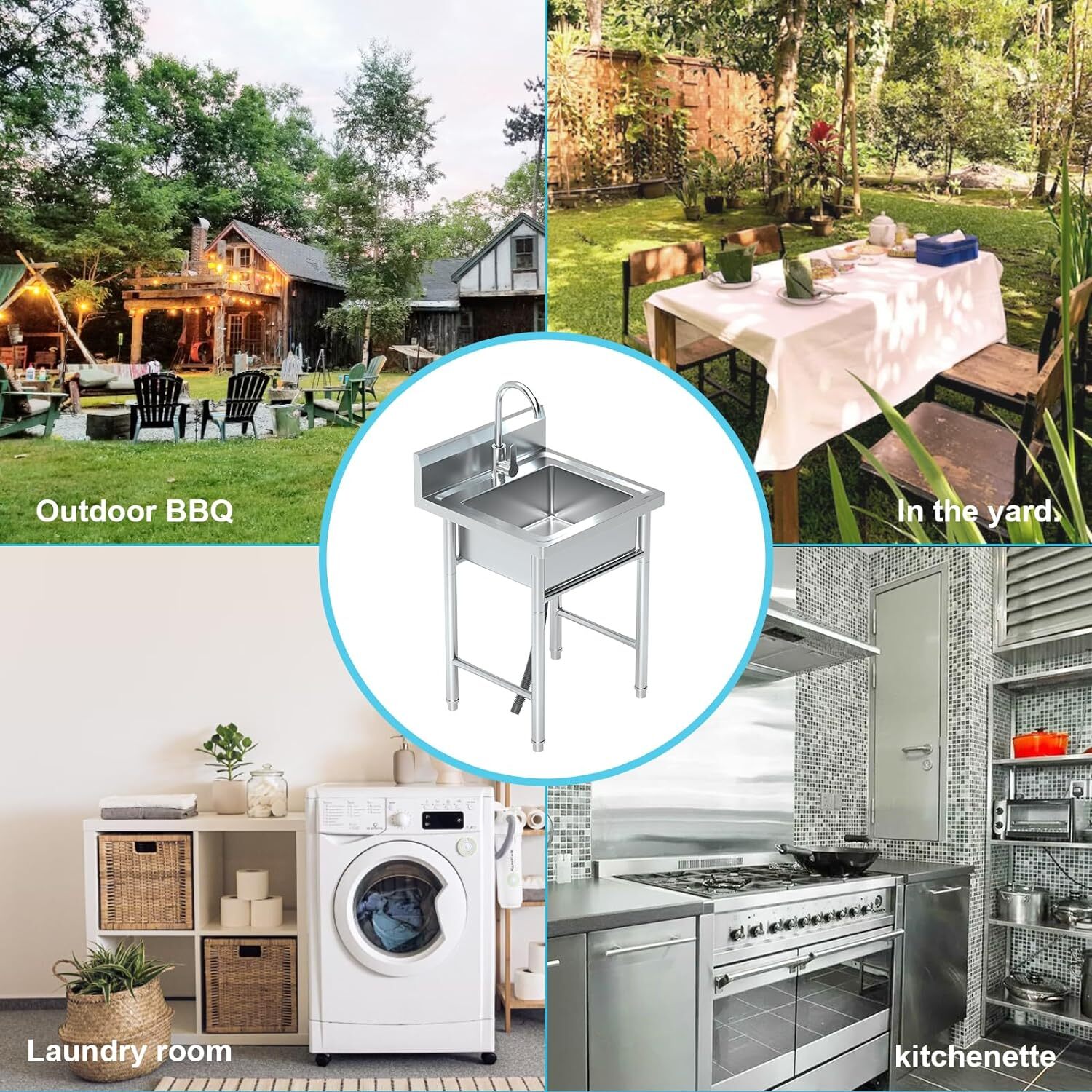 Commercial Kitchen Sink Stainless Steel Freestanding Compartment Utility Sink