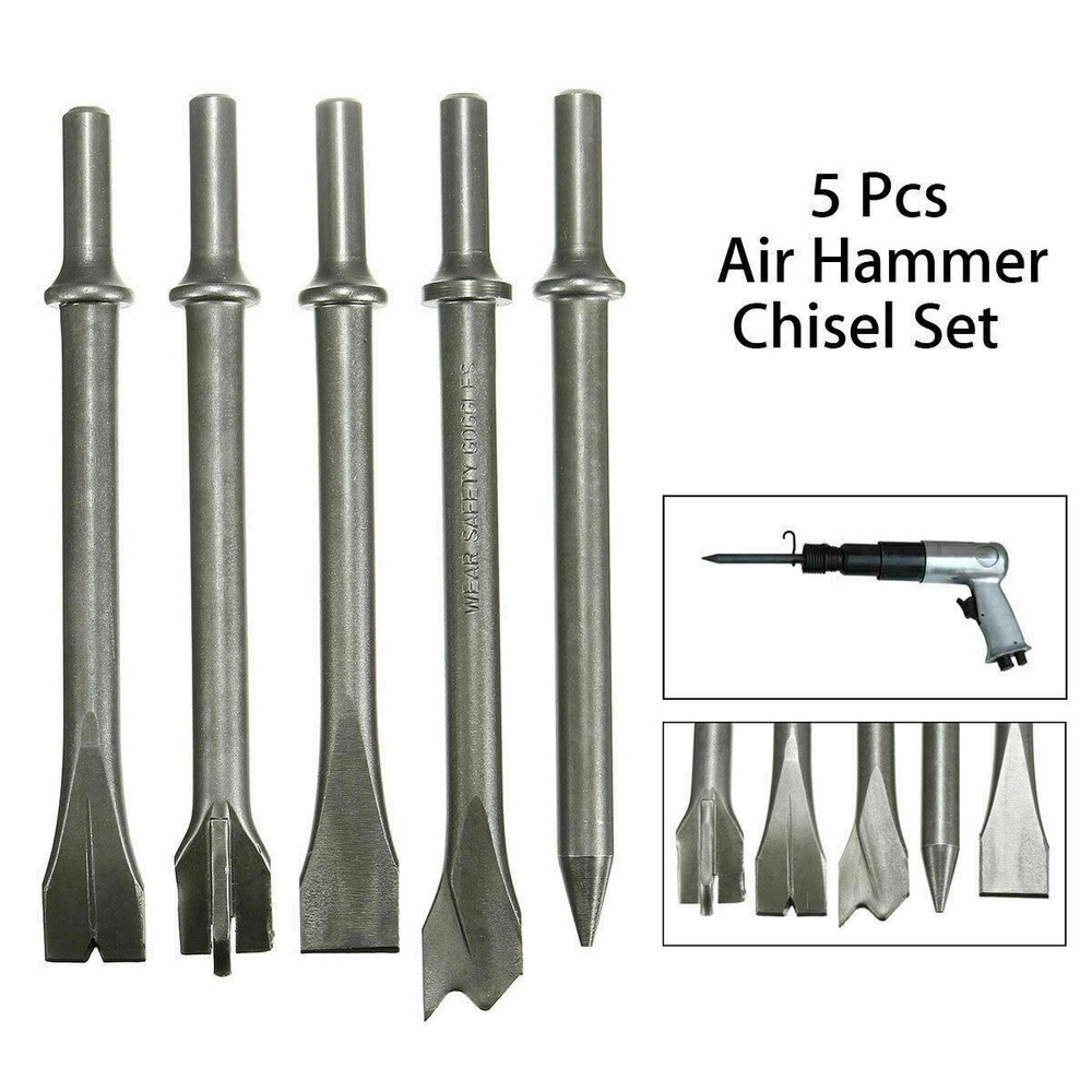 5Pcs 7'' Extra Long Air Hammer Punch Chipping Chisel Bit Set Tool .401" Shank