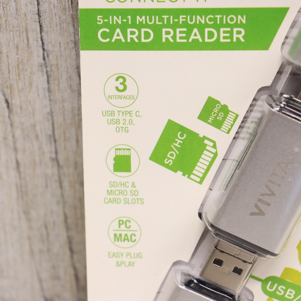 2 PK- Vivitar 5-1 Multi Function SD Card Reader 3 Interfaces PC/MAC Plug n Play