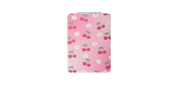 1 Pc Women Medium Rectangular Shape Handheld Mirror for Travel Pink Red