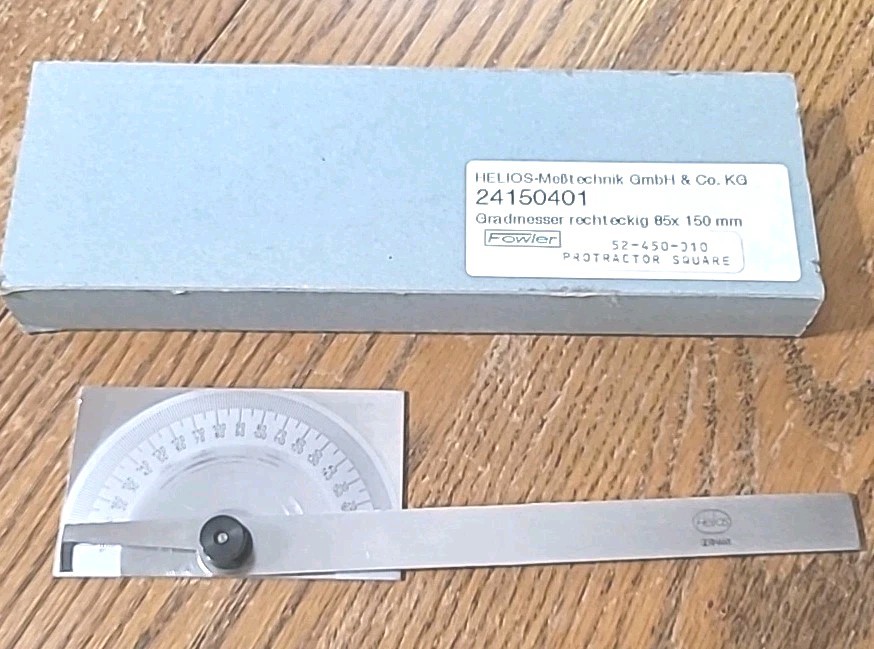 VTG Helios Protractor Square. By Fowler. Original Box. Germany. Machinist Tool