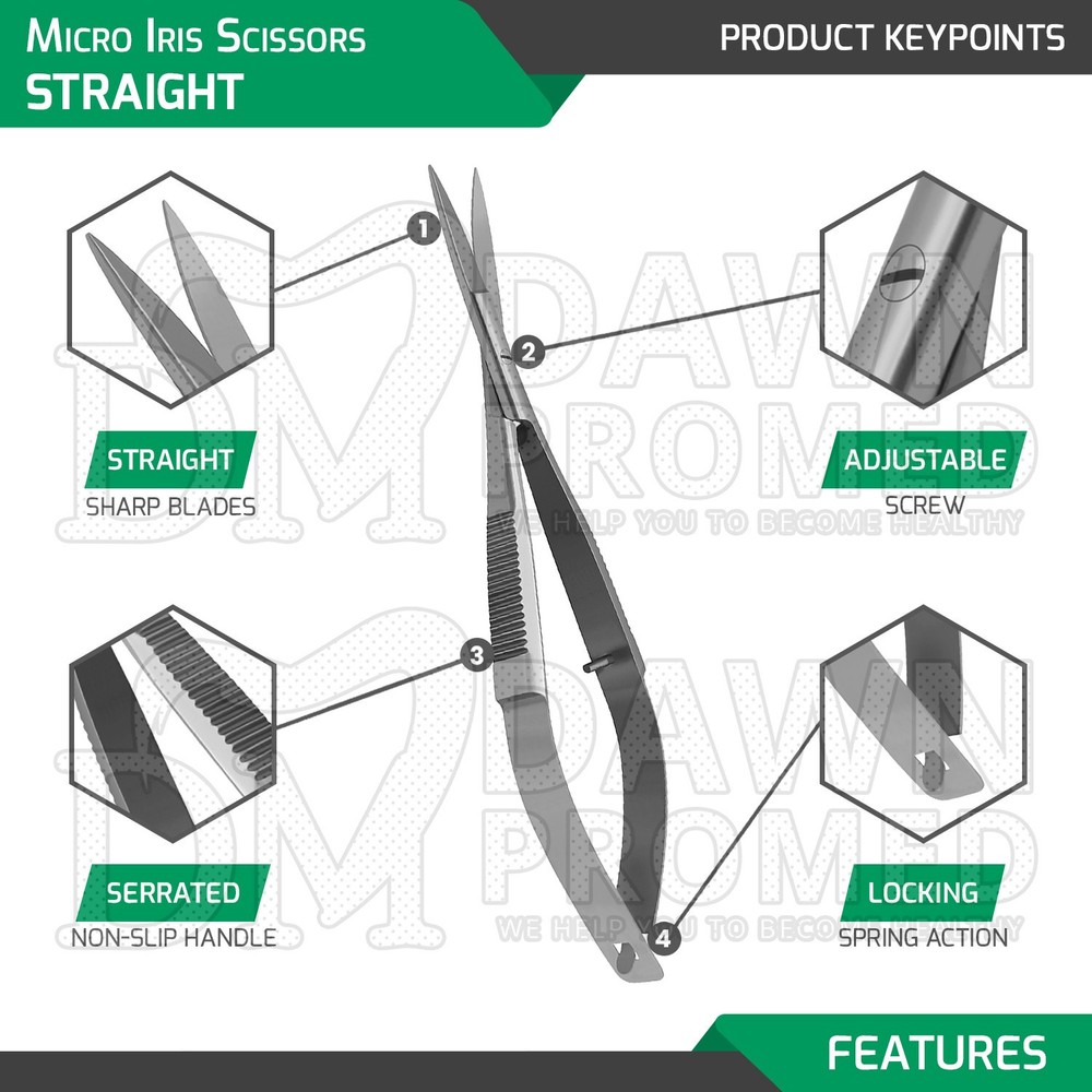 3 Pcs Micro Iris Scissors 4.5" STR, CVD & ANG Ophthalmic & Lab Instruments Set