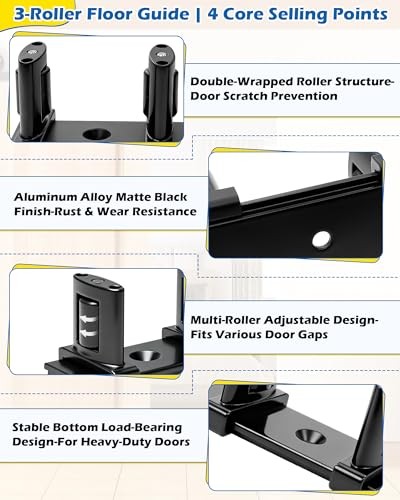 3-Roller Adjustable Sliding Closet Door Floor Guide 3-Roller Guide - 1 Pack