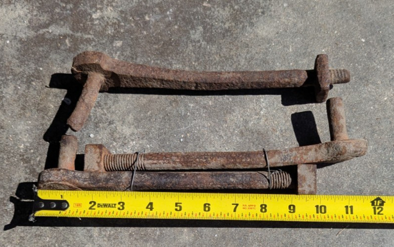Three Antique Wrought Iron Strap Hinge Pintles Bolt Type for Post Mounting