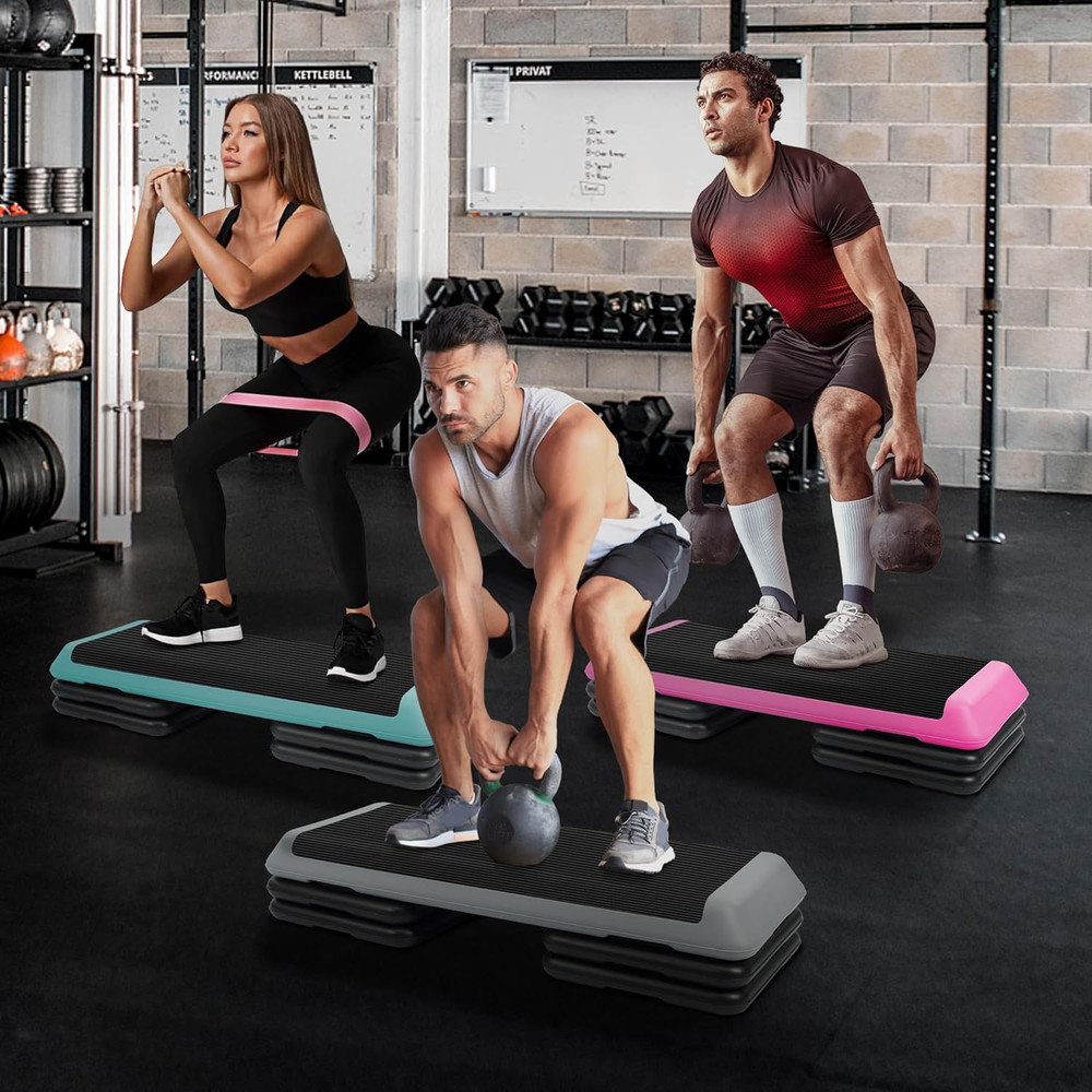 Step Aerobic Platform, Exercise Step with 5 Levels Adjustable Height, 4 Stackabl