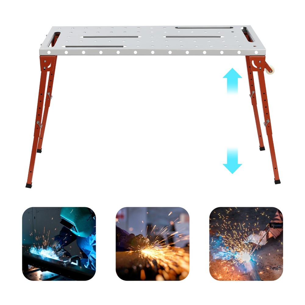 Steel Folding Welding Workbench Table with Adjustable Height and Wheels