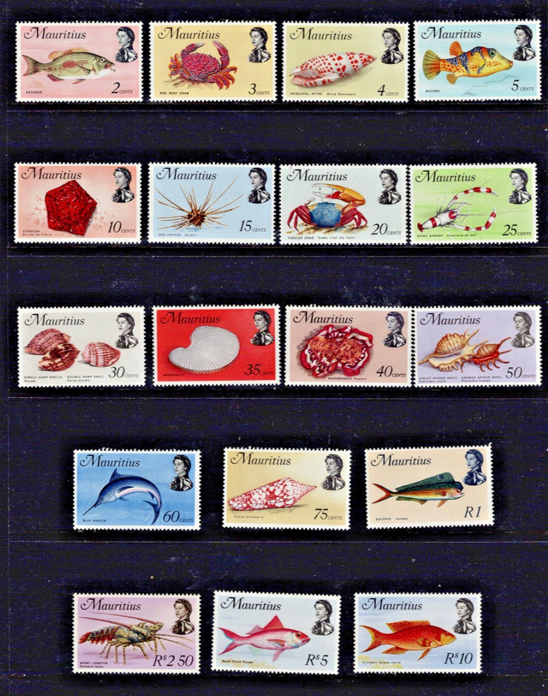 Mauritius: 1969, Fish & Shellfish, Definitive set, MNH.