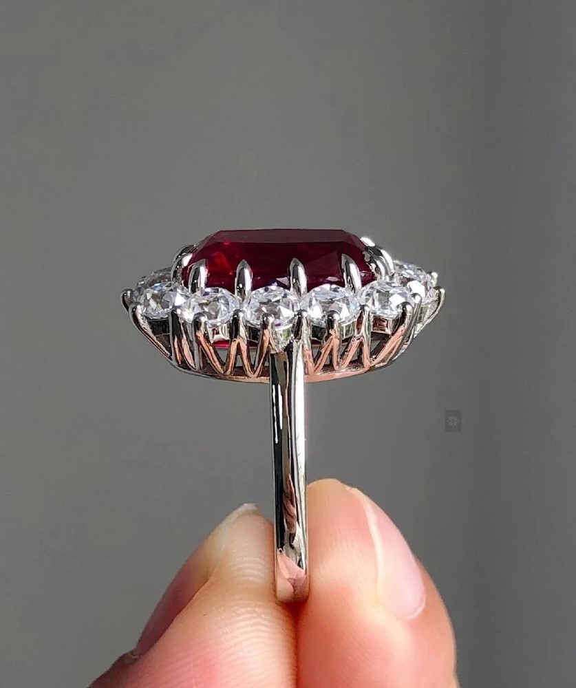 4.72 Ct Cushion Natural Ruby Diamond Engagement Ring 14K Solid White Gold Size 6