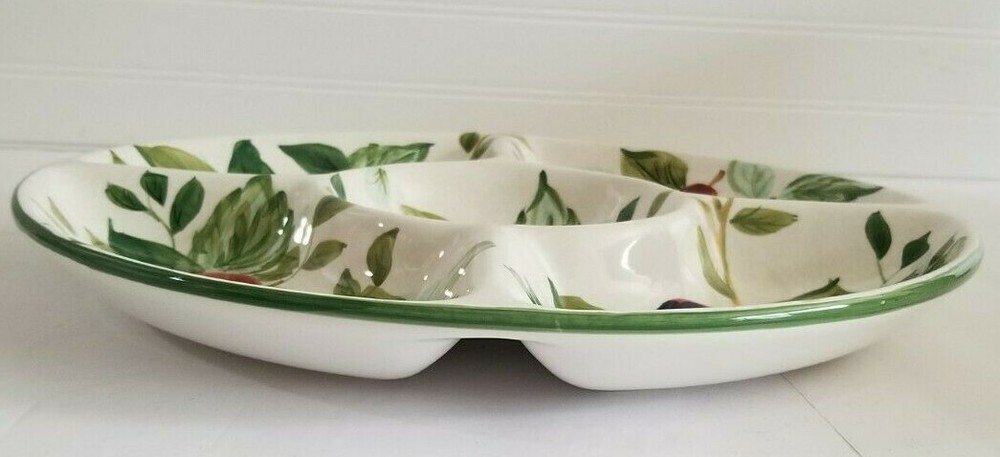 Sakura Sonoma Chip & Dip 15" Round Ceramic 5 Divided Sections Fruit Design