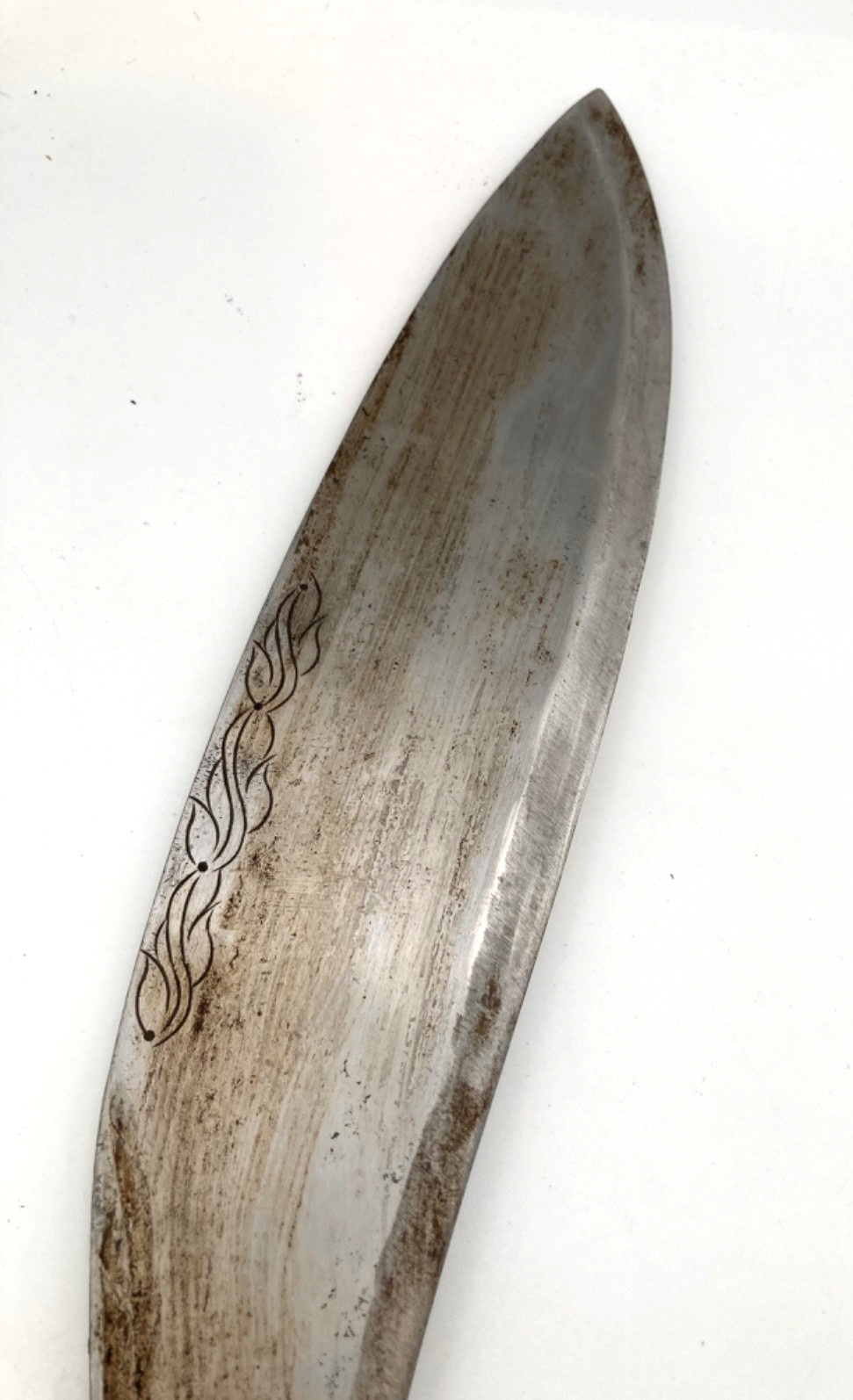 Vintage Kukri Knife Carved Wooden Handle & Leather Sheath Incomplete Set 17.5In