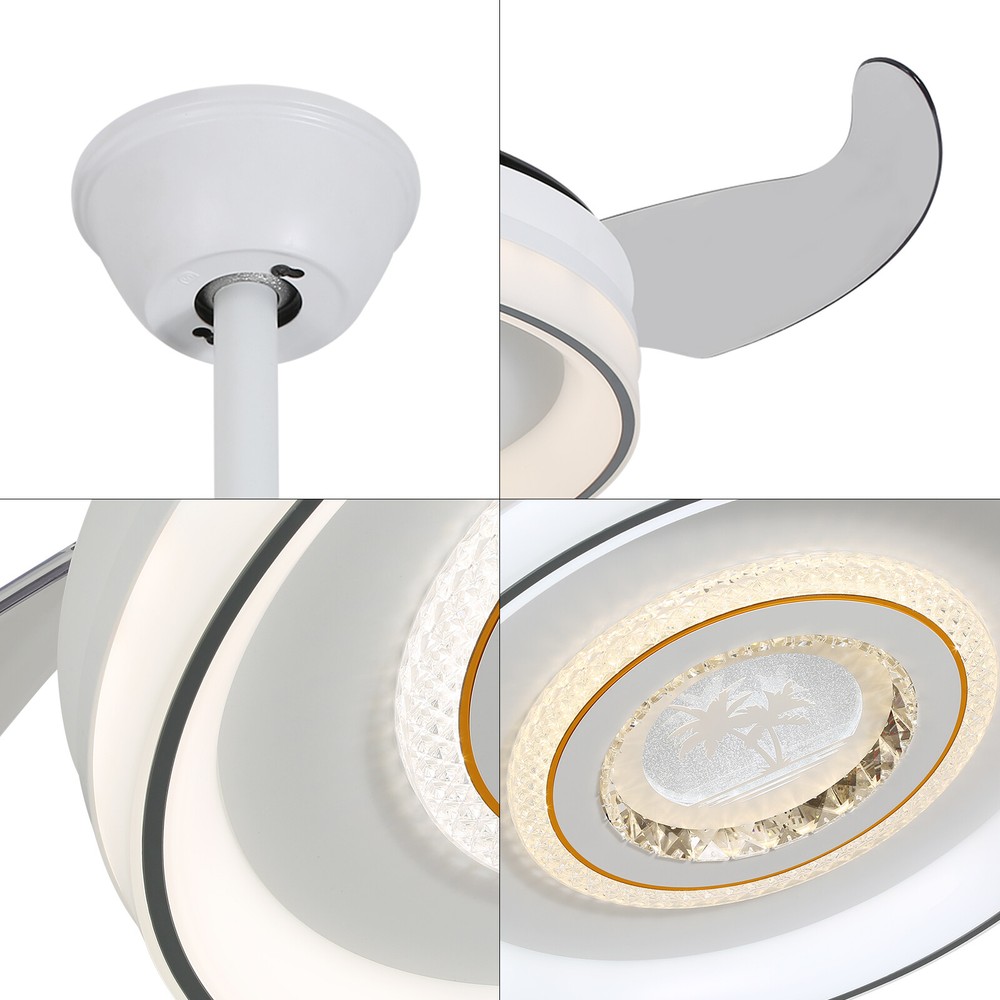 42in Modern Flush Mount Round Dimmable Ceiling Fan Light W/Remote White & Grey