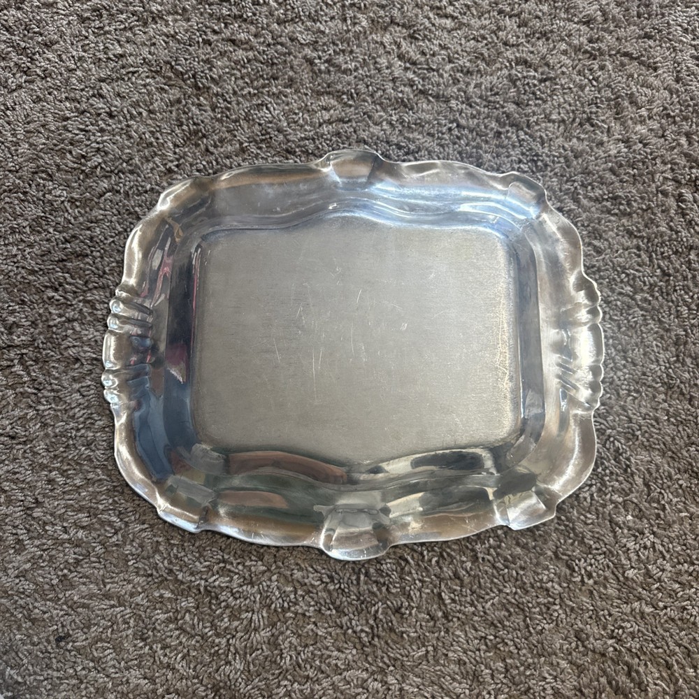 Silver Plate Rectangle Etched Serving Tray Footed with Handle 12"