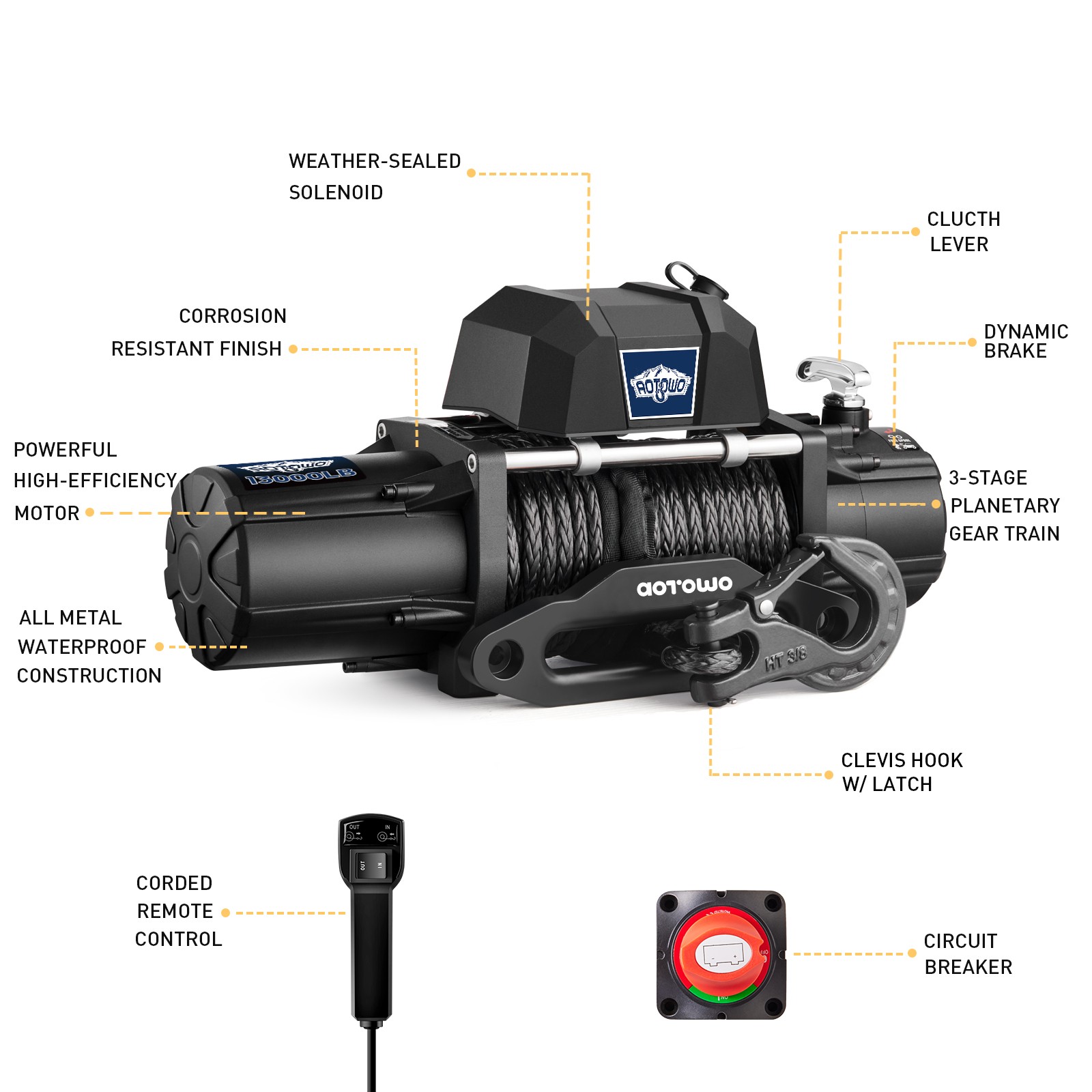 13000LB Wireless Remote Electric Winch Black Kit Stronger Synthetic Rope 12 V