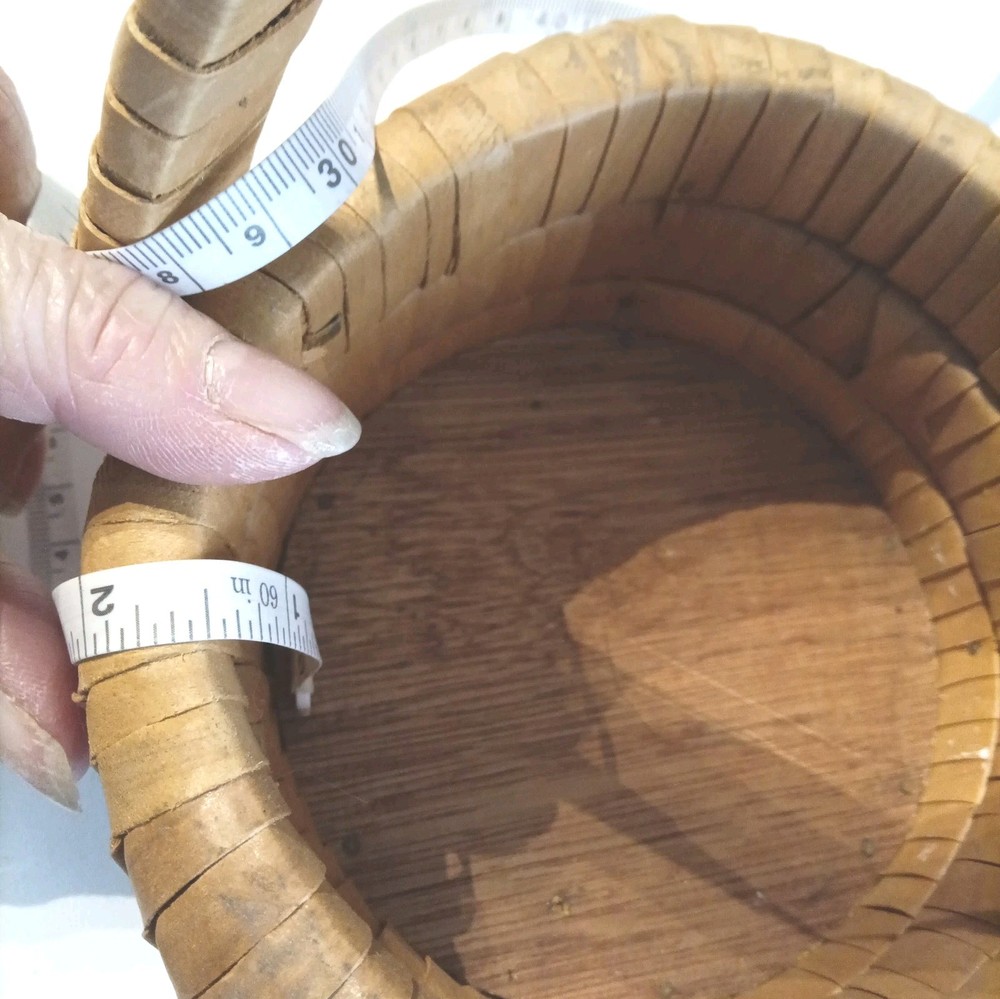 Small Vintage Bamboo Basket Triple Coils w/Handle Easter Round Boho