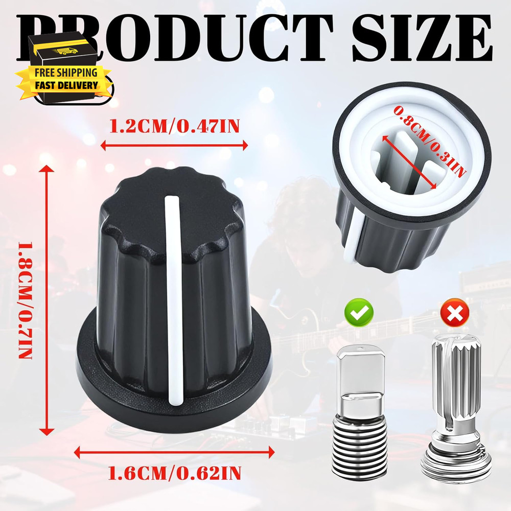 12 Pcs 6Mm D Type Potentiometer Control Knobs - Black Plastic Rotary Knobs for P