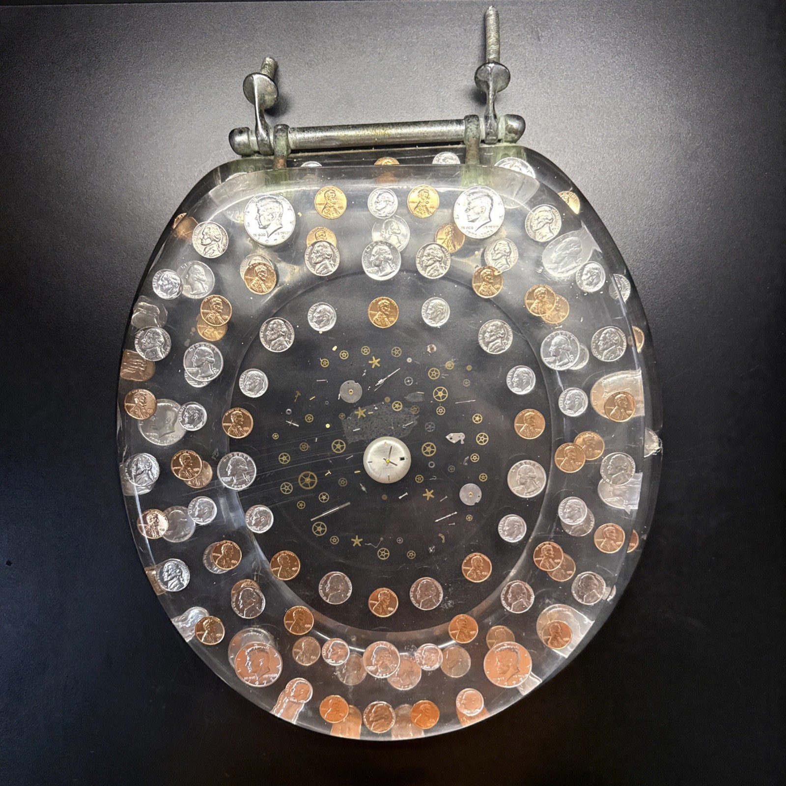 Lucite Las Vegas Toilet Seat Watch Gears U.S. Coins 1965-1981 Time Is Money