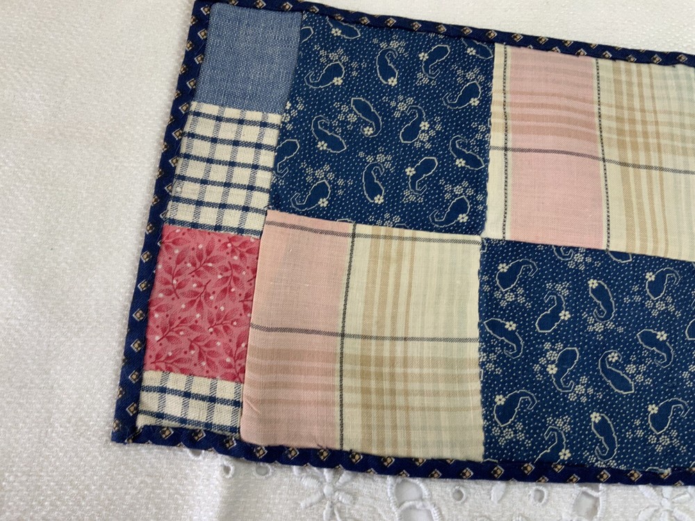 Vintage Patchwork Quilt Table Topper Or Doll Quilt, 4 Patch, Blue