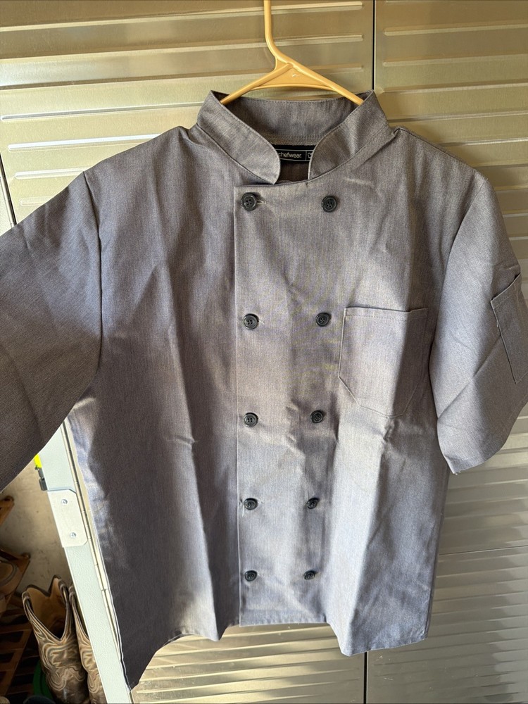 Chef Jacket Short Sleeve Gray Double Breasted Front With Buttons NWT