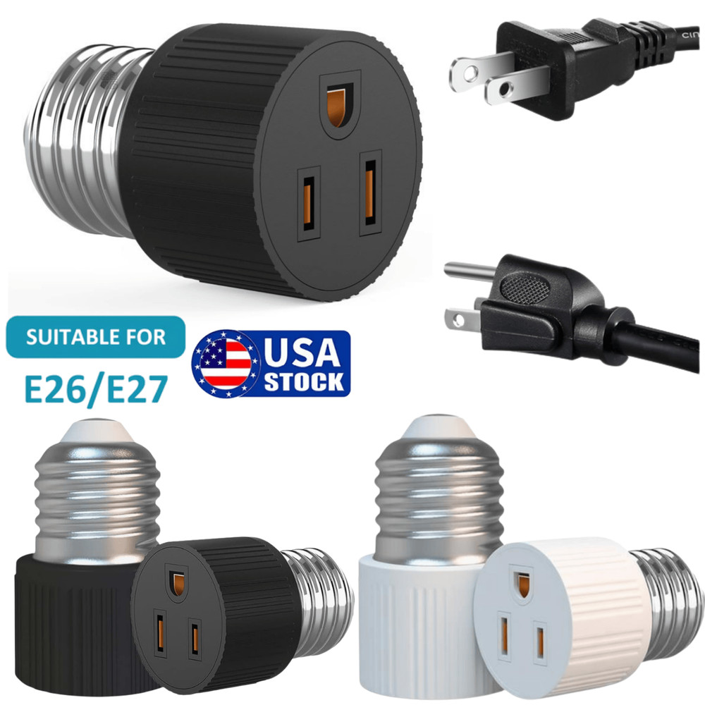 4× E26/E27 Light Socket to Plug Adapter 2/3 Prong Light Bulb Outlet Adapter US