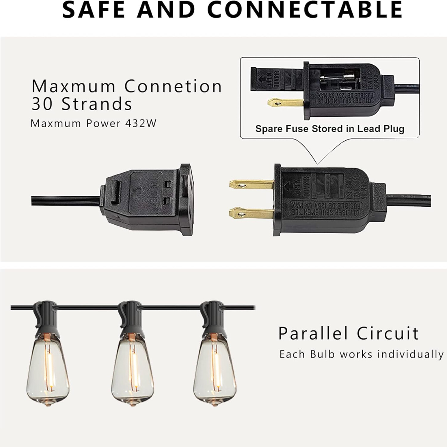 Outdoor String Lights, IP65 Waterproof Led Lights,Hanging for Backyard Garden