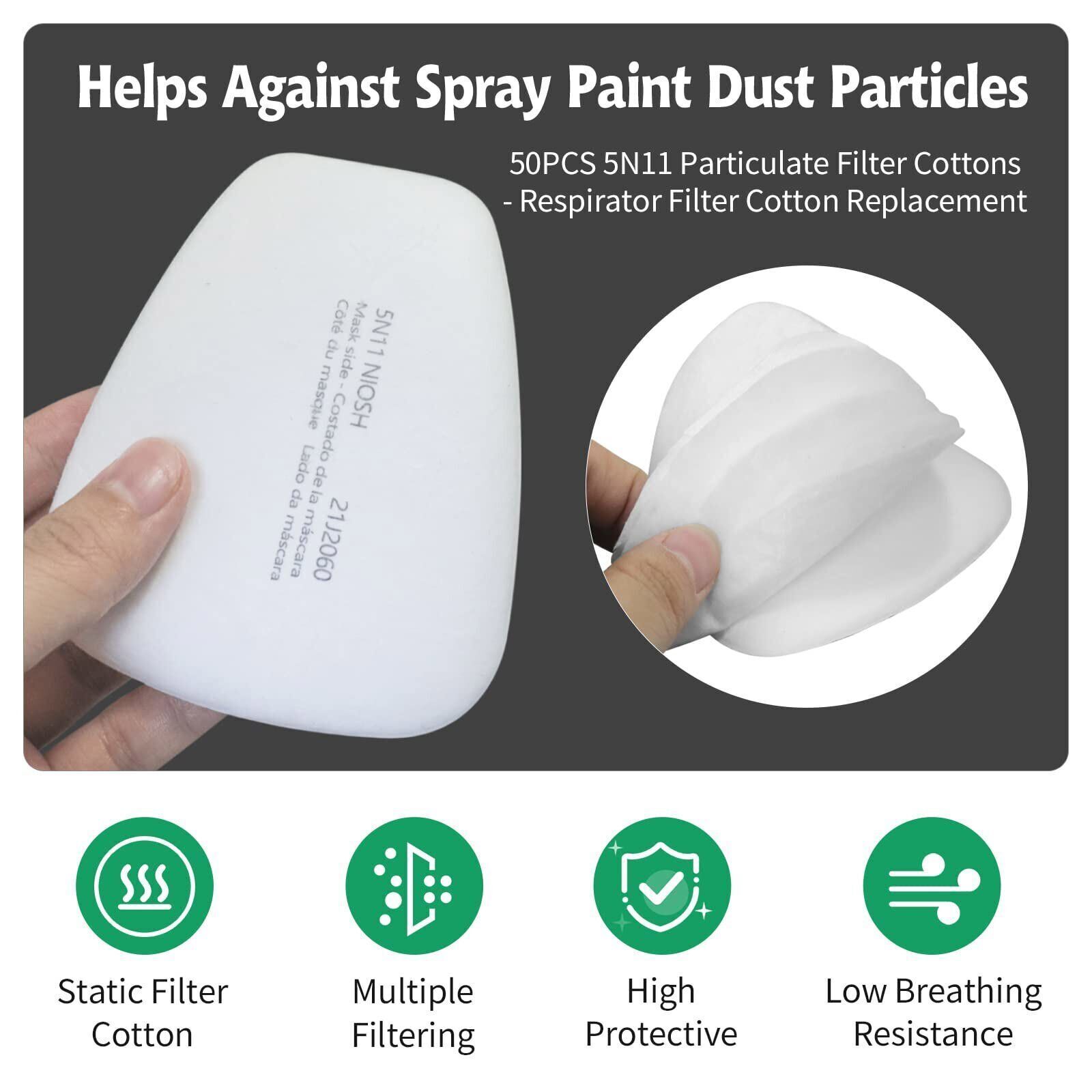 100pcs 5N11 Cotton Filter Replacement For 6100 6200 6800 7502 Respirator Filters