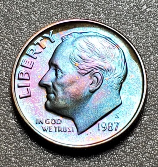 TONED 1987 S ROOSEVELT DIME PROOF UNC #P664