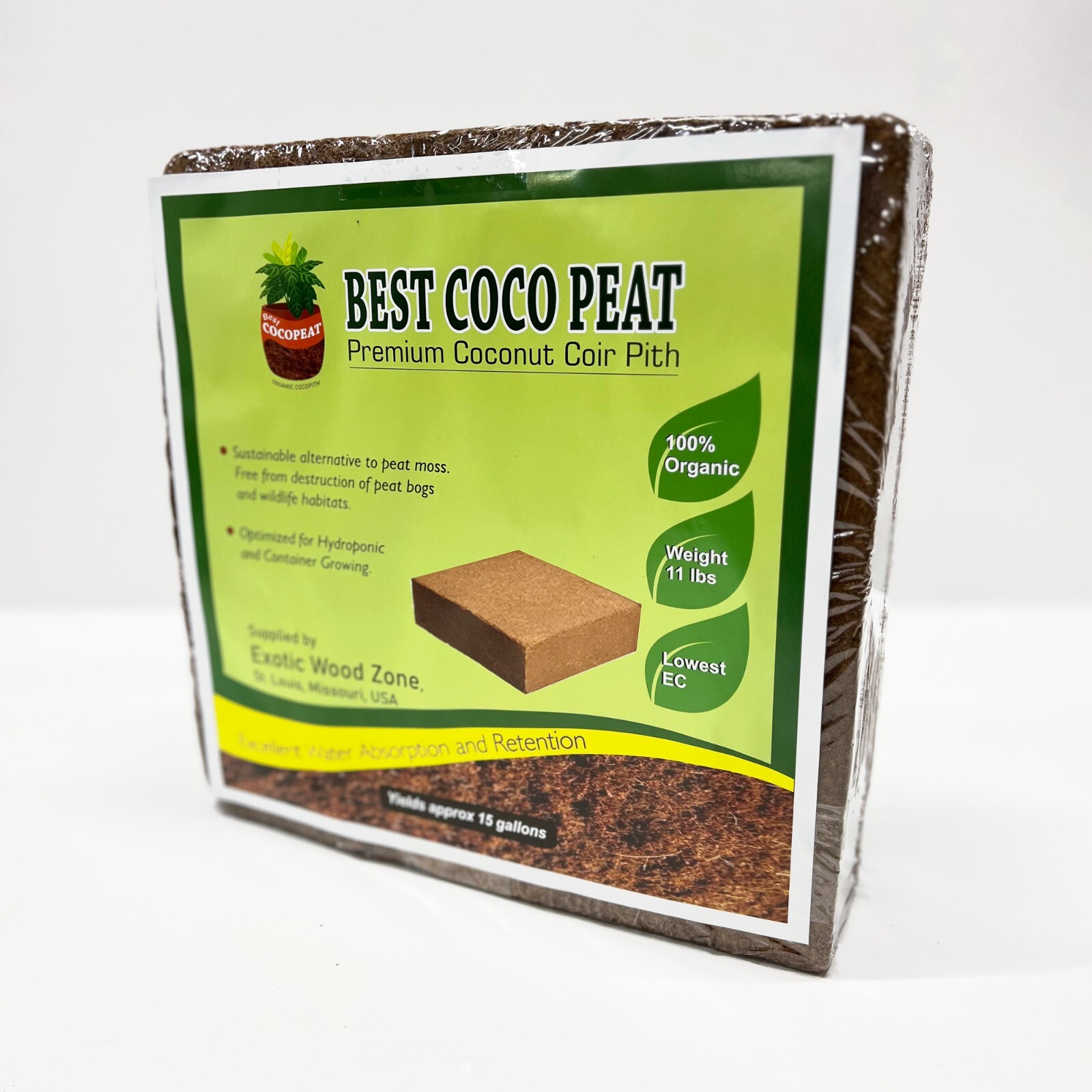 Best Coco Peat - Premium Coir Pith 5Kg/11 Lbs Block, Expands to 15 Gallon,Low EC