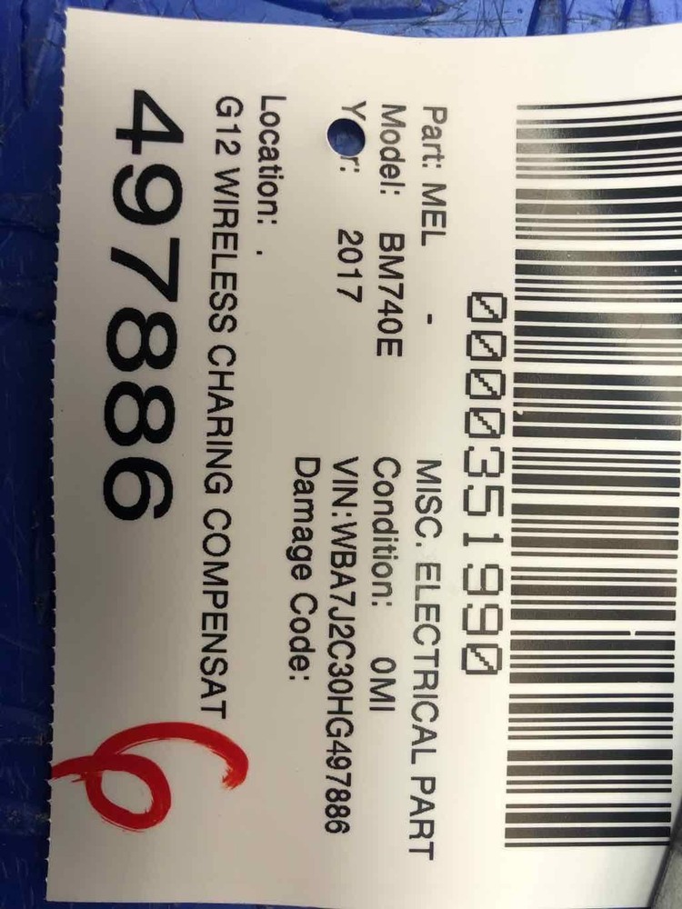 2017 - 2019 BMW 740E G12 WIRELESS CHARING COMPENSATOR CONTROL MODULE 84109128982