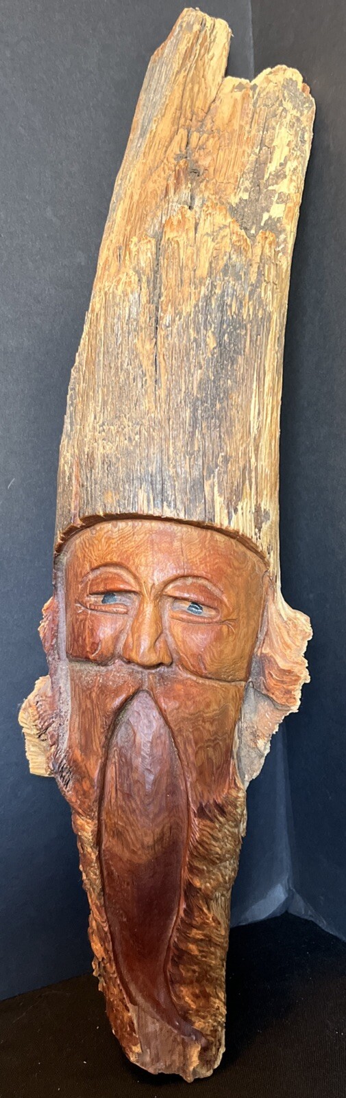 Vintage Hand Carved Wood Detailed Old Man Folk Art Signed AR Wall Art 19” Decor
