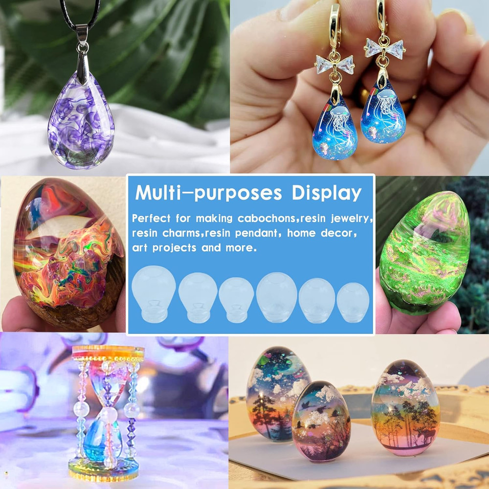 6 PCS Mini High Transparency Egg and Waterdrop Shaped Silicone Molds, Clear Egg