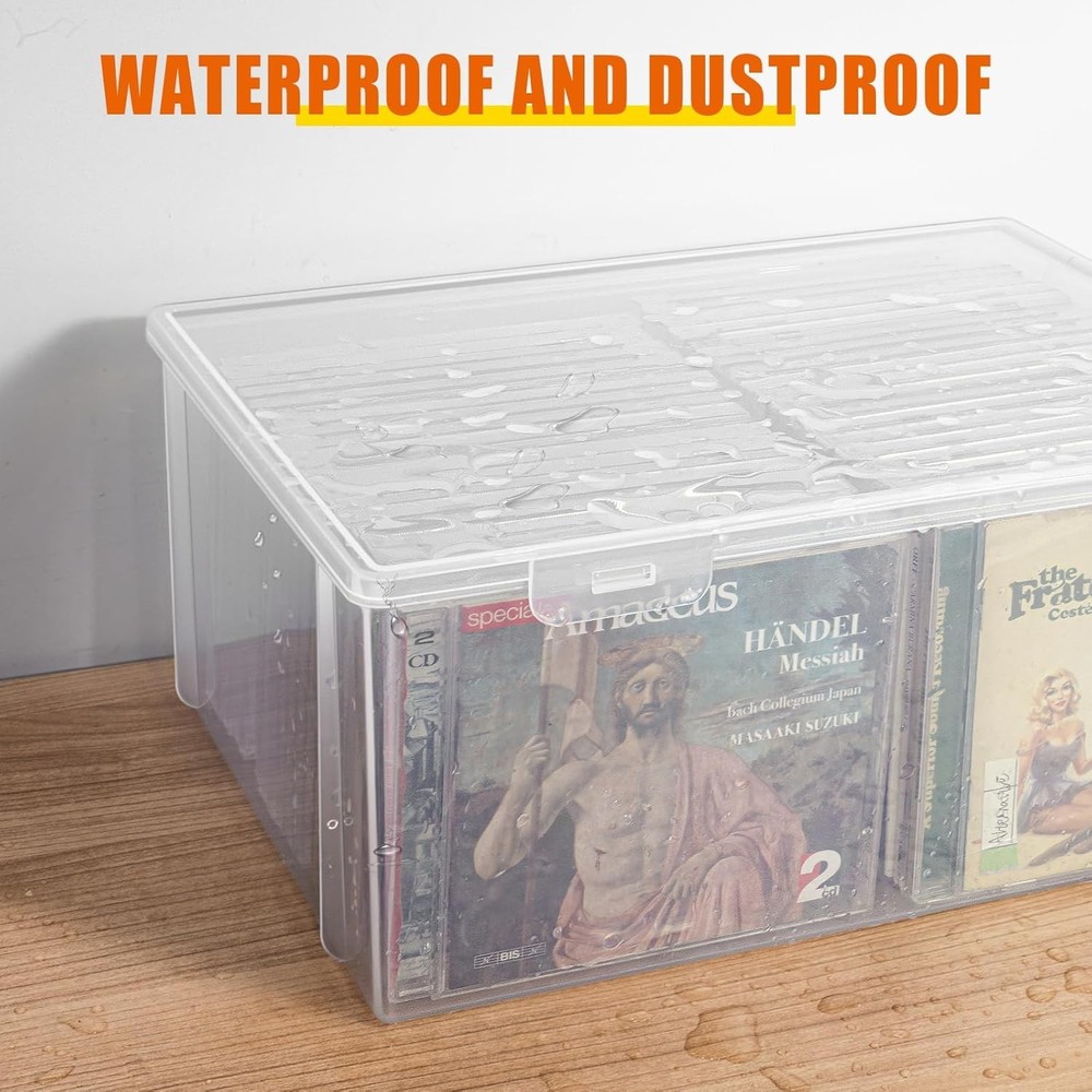 CD Storage Box, Stackable Clear Plastic Organizer