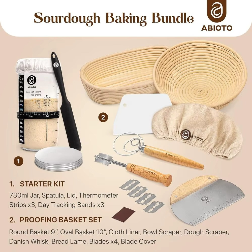 Sourdough Starter Kit Bread Baking Set Proofing Baskets Jar Artisan Bread