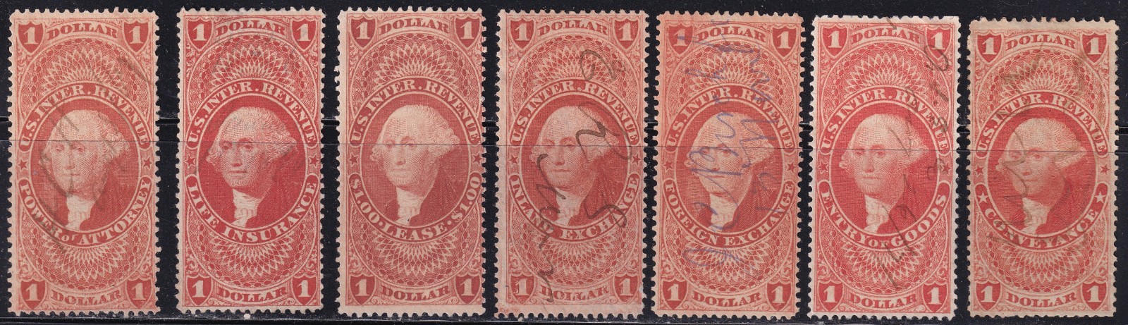 MATT'S STAMPS US SCOTT #R66c-#R71c, #75c 1ST REVENUE SERIES $1 ISSUES, USED $48