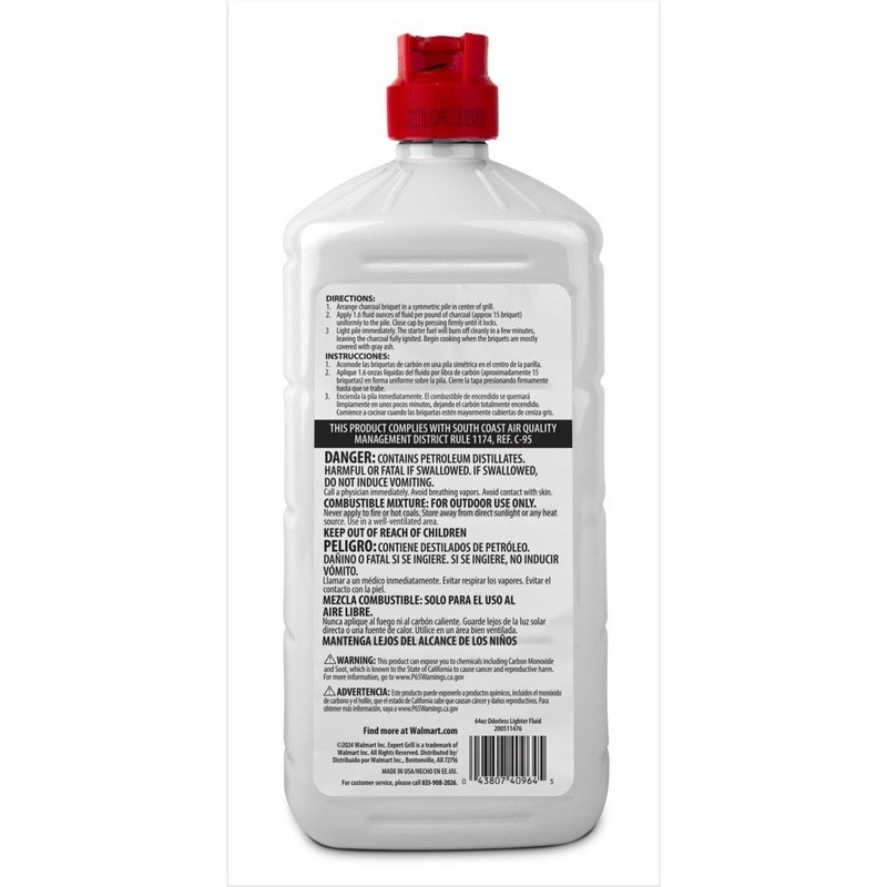 Charcoal Lighter Fluid Quick Lighting Odorless Easy Pour 64oz Grilling Starter