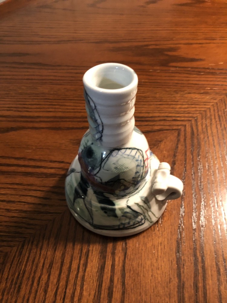 Ceramic Candle Holder Marked 96 And Signed Painted