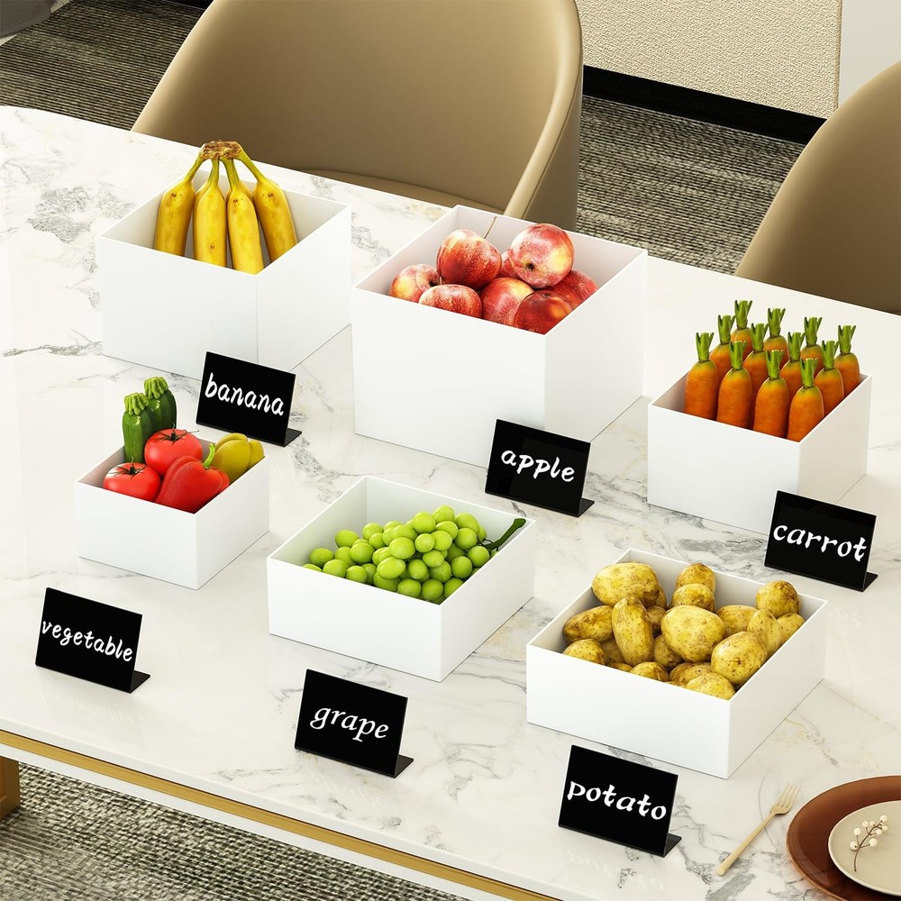 6 Pcs Medium-Sized White Acrylic Boxes for Display as Buffet Risers and Stand...