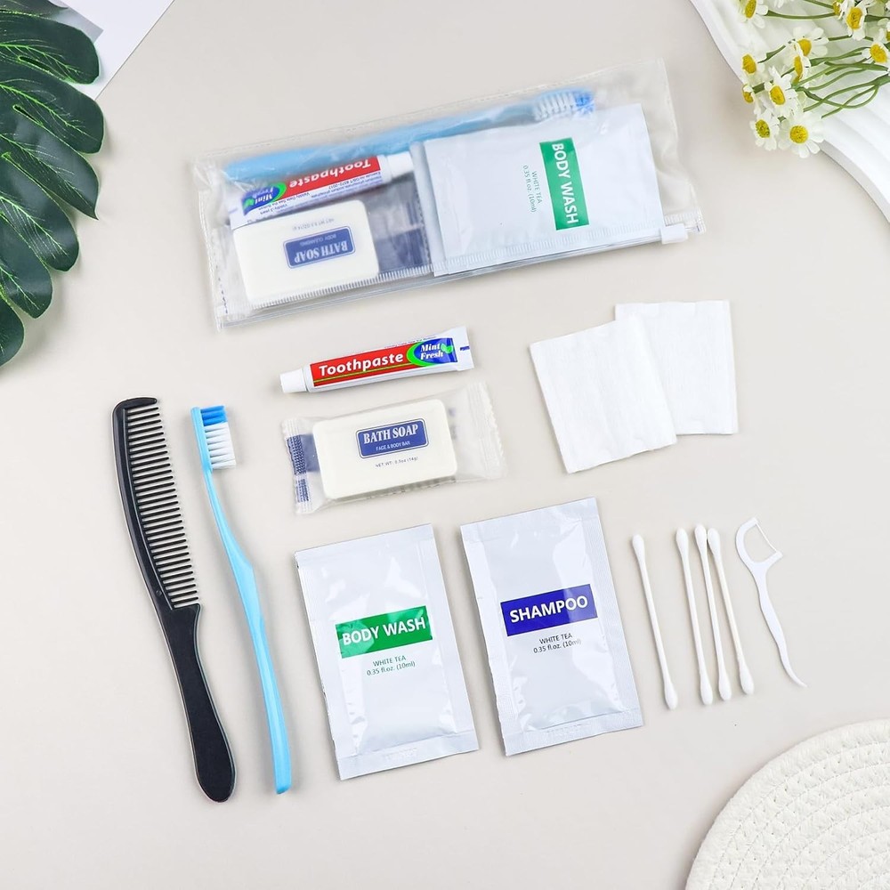Pack of 10 Basic Toiletry Kits, Hygiene Kit Bulk, Individually Packed, Homele...