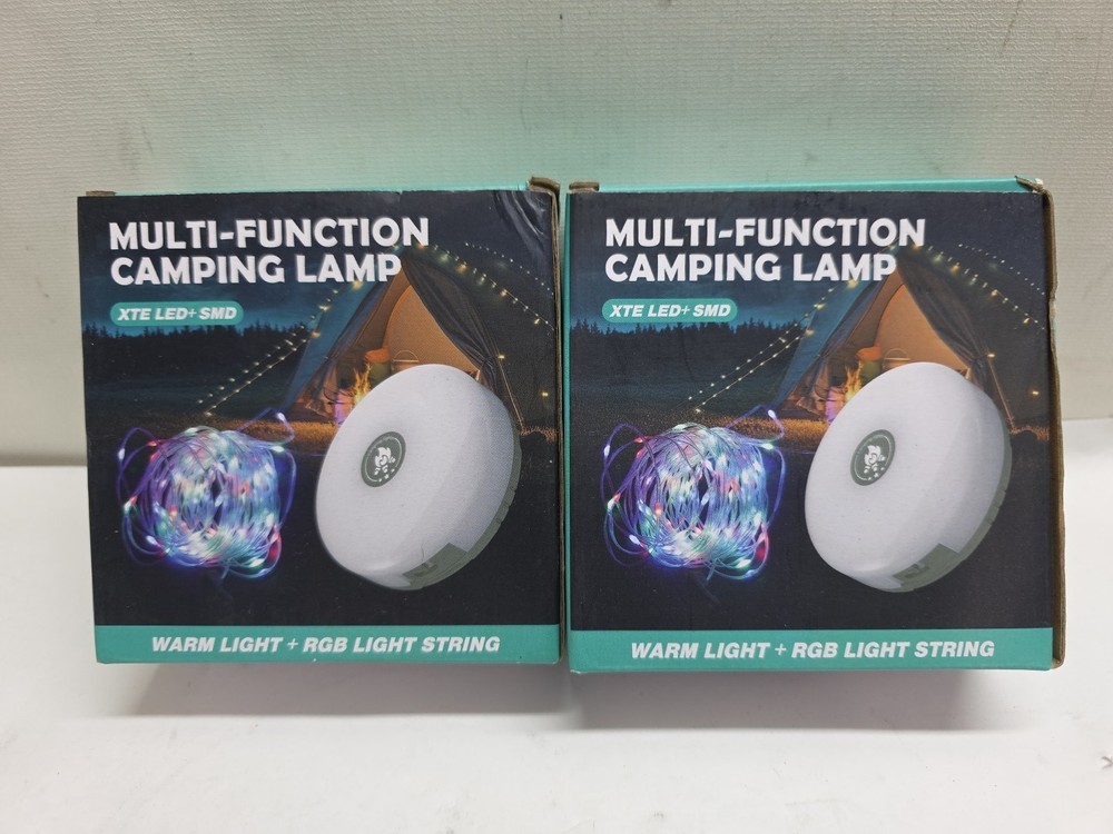 2pk Multi-Function Camping Lamp, Warm Light, RGB Light String, XTE LED+SMD