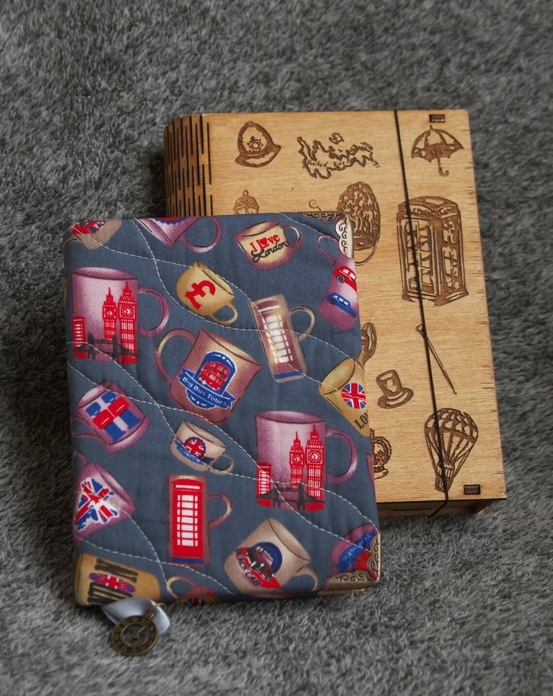 London themed Handmade cotton notebook in wooden box