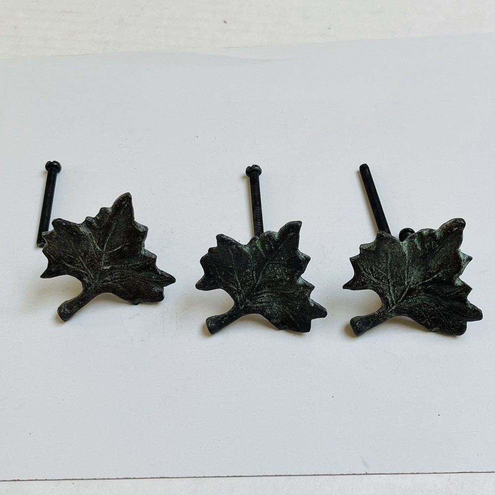 Bauerware 3 Maple Leaf Rustic Iron Knob Pull Drawer Door Handle Cabinet Decor