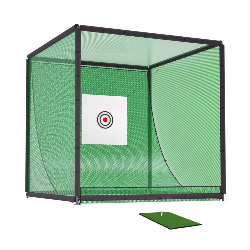10FTX10FT Golf Practice Net Cage Metal Frame Hitting Net Kit Training Simulators