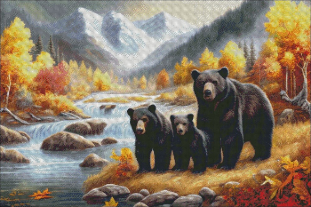 Autumn Bear Country - Chart Counted Cross Stitch Patterns Needlework DMC Color