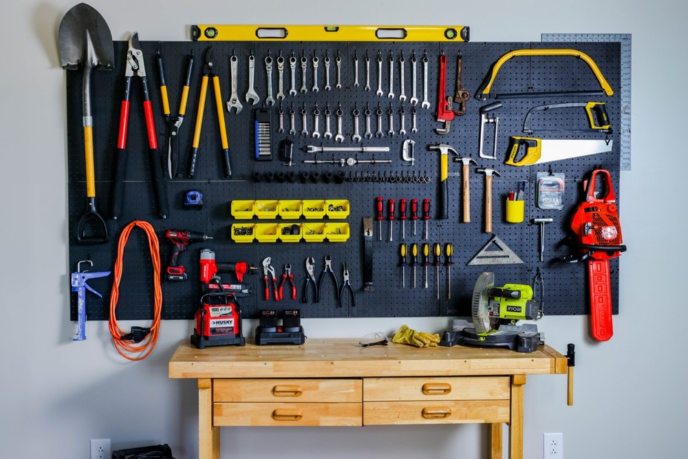 WallPeg pegboard panels, bins, locking peg hooks - Choice black - White